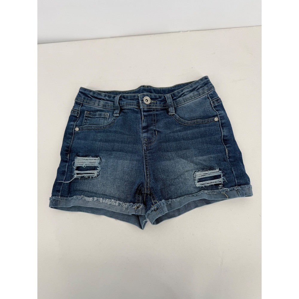 Members Mark Distressed Denim Shorts Sz 10/12 Dark Wash Ripped Raw Hem Casual